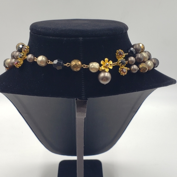 Vintage DeMario Jewelry Set MCM Black Tan Gold Pearl - Picture 4 of 16